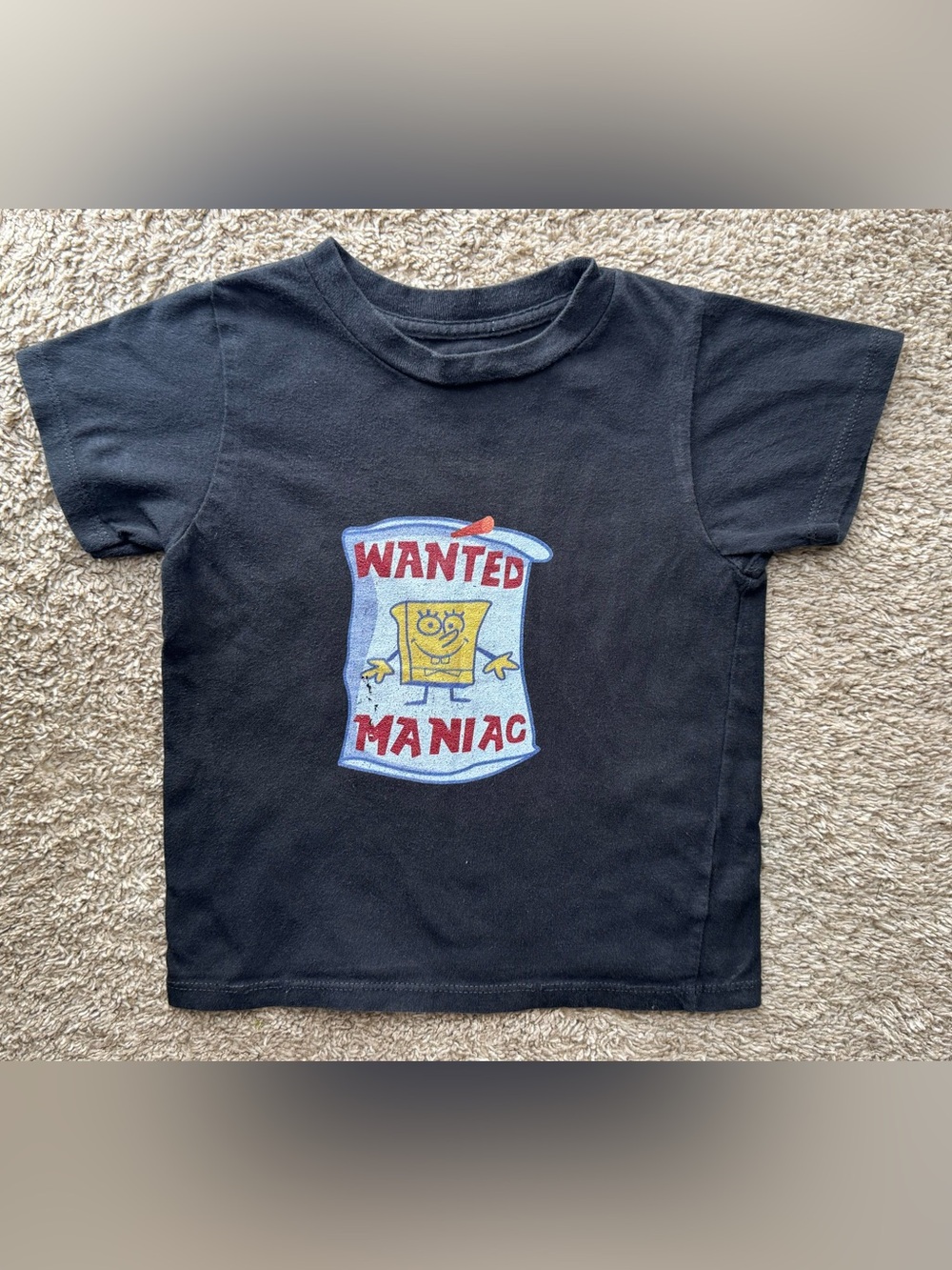 Nickelodeon SpongeBob Wanted Maniac Graphic Tee Toddler Size 3T Black Cotton